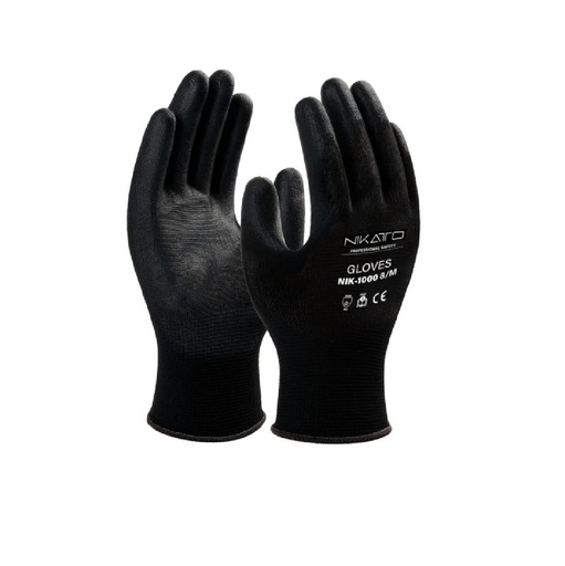 [GUA-NIK-NIK-1000L] GUANTE DE POLIESTER CON LATEX RUGOSO COLOR NEGRO TALLA L REF. NIK-1000L MARCA NIKATTO