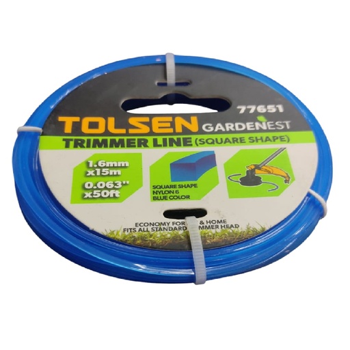 [NYL-TOL-77651] NYLON CUADRADO PARA PODADORA 1,6 MM X 15 MTS AZUL REF. 77651 MARCA TOLSEN