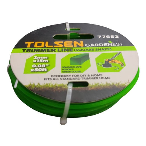 [NYL-TOL-77653] NYLON CUADRADO PARA PODADORA 2 MM X 15 MTS VERDE REF. 77653 MARCA TOLSEN
