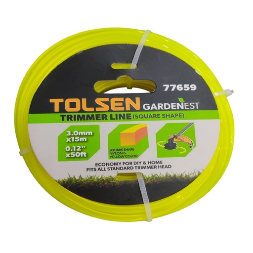 [NYL-TOL-77659] NYLON CUADRADO PARA PODADORA 3 MM X 15 MTS AMARILLO REF. 77659 MARCA TOLSEN