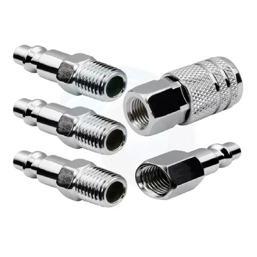 [CON-VAL-ATQC-5] JUEGO DE ACOPLE Y CONECTORES RAPIDO 5 PZAS.PARA MANGUERA AIRE DE ZINC REF. 023802 MARCA VALLEY