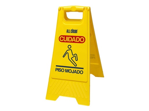 [LET-ALL-Y8030] LETRERO BALIZAMIENTO PRECUACION PISO MOJADO PLEGABLE COLOR AMARILLO 30X29X65 CM REF-8030 ALL CLEAN