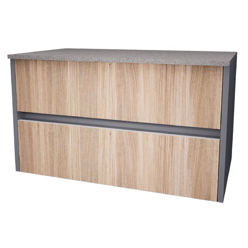 [MUE-KW-MBCUBO80-2G] MUEBLE DE BAÑO 2 GAVETAS 81 X 49 X 47 CM CON TOPE SINTERIZADO GRIS Y MADERA REF. MBCUBO80-2G KYNWOD