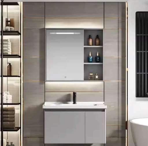 [MUE-VON-REV-016] MUEBLE P/ BAÑO EN ALUMINIO 60X48 CM C/ ESPEJO LED 55X65 CM C/ GRIS REF REV-016 / A3101-60 VONANMAX