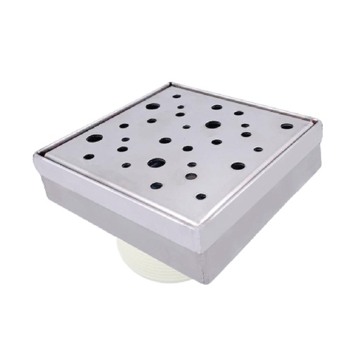 [REJ-UNI-REJ-610] REJILLA CUAD. / DESAGUE 4" X 4" INOX 304 AGUJEROS REDONDOS C/ SATINADO P/TUBO 2" REF. REJ-610 UNIQUE