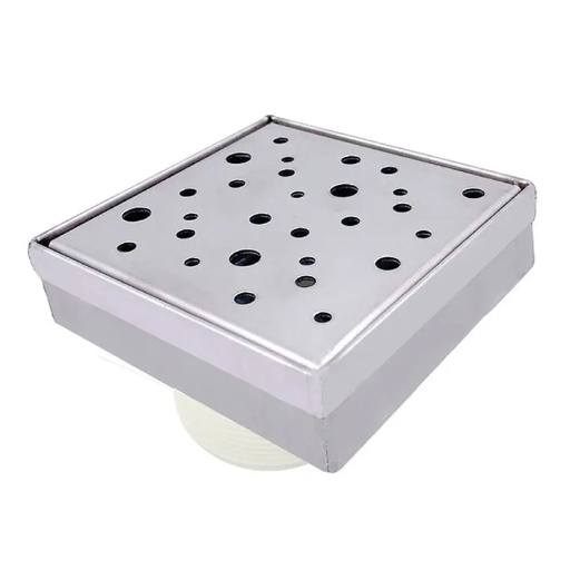 [REJ-UNI-REJ-611] REJILLA CUAD. / DESAGUE 6" X 6" INOX 304 AGUJEROS REDONDOS C/ SATINADO P/TUBO 2" REF. REJ-611 UNIQUE