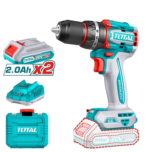 [TAL-TOT-UTIDLI20668] TALADRO INALAMBRICO COMPACTO 1/2" 20 V 2000 RPM C/MALET (1CAR+2BAT) REF. UTIDLI20668 TOTAL TOOLS