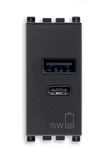 [TOM-VIM-19292.AC.15] TOMA USB A+ C ( TACO ) DE ALIMENTACION 15W 2.4 A 1 MODULO SERIE ARKE COL. GRIS REF.19292.AC.15 VIMAR