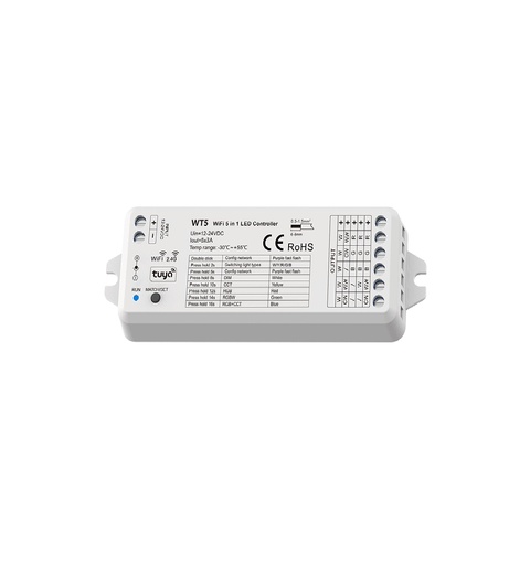 [CON-HEA-LUM12190] CONTROLADOR LED 5 EN 1 WIFI Y RF WT5 PARA CINTA LED 12 - 24 VDC REF.WT5 MARCA HEA LIGHT