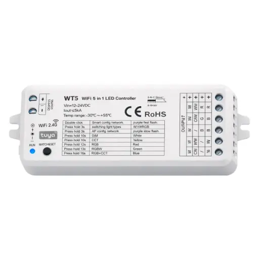 [CON-HEA-LUM12190] CONTROLADOR LED 5 EN 1 WIFI Y RF WT5 PARA CINTA LED 12 - 24 VDC REF.WT5 MARCA HEA LIGHT