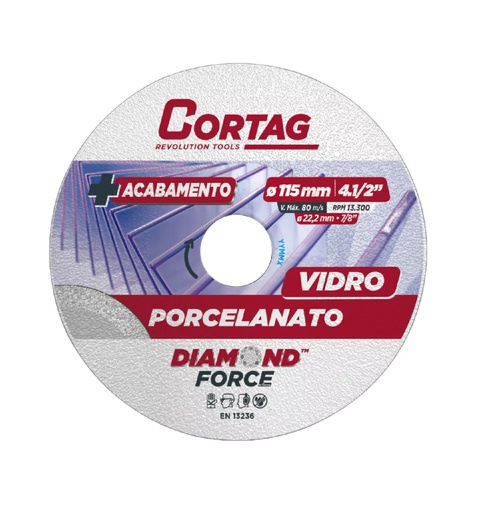 [DIS-COR-62797] DISCO DE DIAMANTE 4.1/2" 115 X 22,2 MM P/ VIDRIO - CERAM - PORC. REF. 62797 CORTAG RT