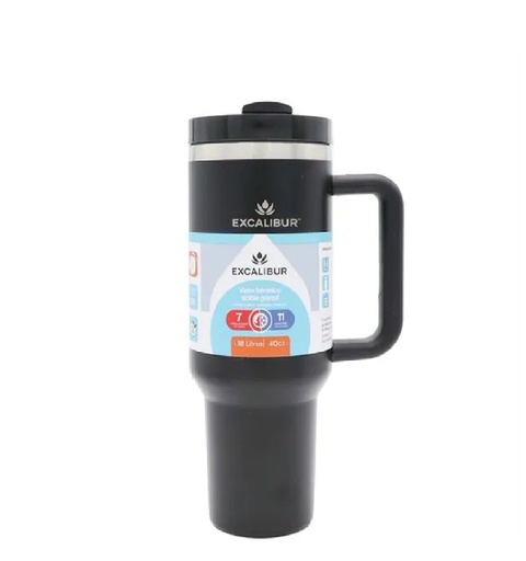 [VAS-EXC-VB2401-NEG] VASO TERMICO DOBLE PARED CON ASA Y PITILLO 1.18 LTS / 40 OZ COLOR NEGRO REF. 002975 MARCA EXCALIBUR