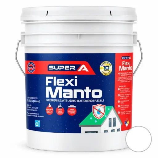 [PIN-SUP-400101001006] PINTURA ELASTOMERICA IMPERMEABILIZANTE FLEXI MANTO CUÑETE 5 GL (18.92 L) BLANCO MARCA SUPER A