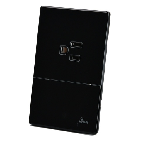 [INT-BAR-INT.10.08] INTERRUPTOR + TOMACORRIENTE CON TIERRA SERIE VUOTO COLOR NEGRO BRILLANTE REF. INT.10.08 MARCA BAR