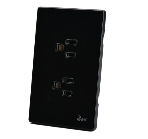 [TOM-BAR-INT.10.07] TOMA CORRIENTE DOBLE CON TIERRA SERIE VUOTO COLOR NEGRO BRILLANTE REF. INT.10.07 MARCA BARI