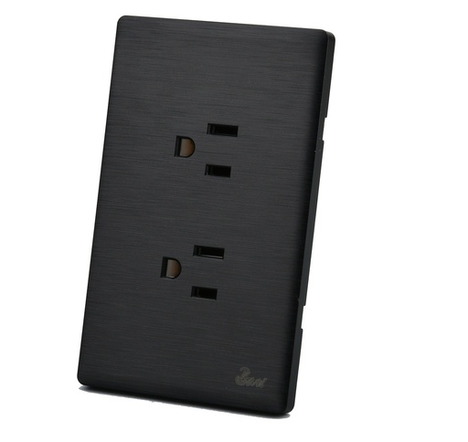 [TOM-BAR-INT.09.07] TOMA CORRIENTE DOBLE CON TIERRA SERIE SOLLIEVO COLOR NEGRO CEPILLADO REF. INT.09.07 MARCA BARI