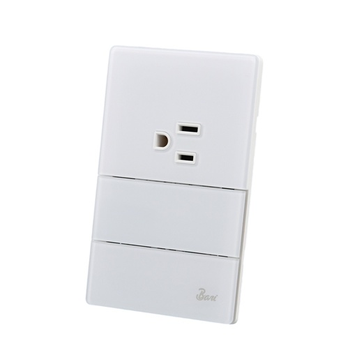 [INT-BAR-INT.11.12] INTERRUPTOR DOBLE + TOMACORRIENTE C/TIERRA SERIE NEVE COLOR BLANCO BRILLANTE REF. INT.11.12 MARCA BA