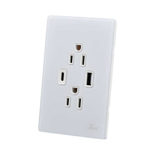 [TOM-BAR-INT.11.11] TOMA CORRIENTE DOBLE + USB + C SERIE NEVE COLOR BLANCO BRILLANTE REF. INT.11.11 MARCA BARI
