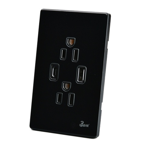 [TOM-BAR-INT.10.11] TOMA CORRIENTE DOBLE + USB + C SERIE VUOTO COLOR NEGRO BRILLANTE REF. INT.10.11 MARCA BARI