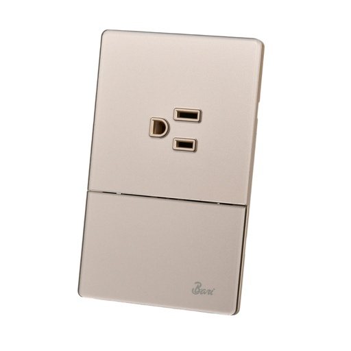 [INT-BAR-INT.12.08] INTERRUPTOR + TOMACORRIENTE CON TIERRA SERIE D´ORO COLOR DORADO BRILLANTE REF. INT.12.08 MARCA BAR