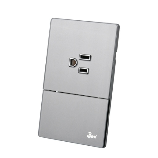 [INT-BAR-INT.15.08] INTERRUPTOR + TOMACORRIENTE CON TIERRA SERIE CENERE COLOR GRIS MATE REF. INT.15.08 MARCA BARI