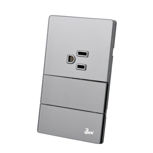 [INT-BAR-INT.15.12] INTERRUPTOR DOBLE + TOMACORRIENTE C/TIERRA SERIE CENERE COLOR GRIS MATE REF. INT.15.12 MARCA BARI