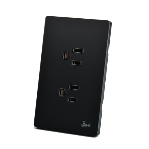 [TOM-BAR-INT.14.07] TOMA CORRIENTE DOBLE CON TIERRA SERIE SPENTO COLOR NEGRO MATE REF. INT.14.07 MARCA BARI