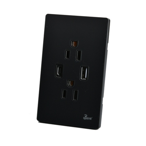 [TOM-BAR-INT.14.11] TOMA CORRIENTE DOBLE + USB + C SERIE SPENTO COLOR NEGRO MATE REF. INT.14.11 MARCA BARI