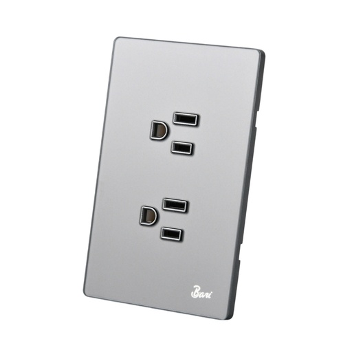 [TOM-BAR-INT.15.07] TOMA CORRIENTE DOBLE CON TIERRA SERIE CENERE COLOR GRIS MATE REF. INT.15.07 MARCA BARI