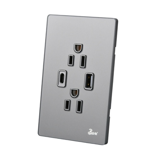 [TOM-BAR-INT.15.11] TOMA CORRIENTE DOBLE + USB + C SERIE CENERE COLOR GRIS MATE REF. INT.15.11 MARCA BARI