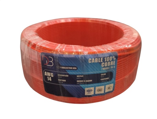 [CAB-CBD-10072] CABLE THW NRO. 10 AWG 75°C 600V / COLOR ROJO ROLLO 100 MTS MARCA DB