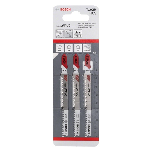 [HOJ-BOS-2608667521] JUEGO DE HOJA DE SIERRA CALADORA CORTE/PVC T102H REF. 2608667521 / 876780 / 783750 MARCA BOSCH