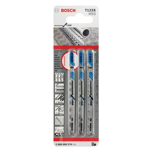 [HOJ-BOS-2608668574] JUEGO DE HOJA DE SIERRA CALADORA CORTE/METAL T123X REF. 2608668574 / 876770 / 783729 MARCA BOSCH