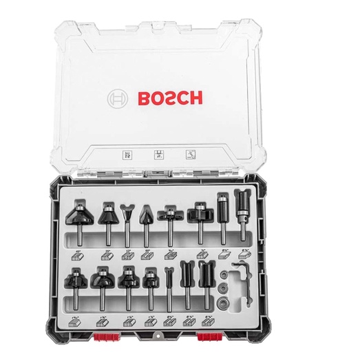 [JUE-BOS-2607017473] JUEGO DE FRESAS REC Y ACAB 1/4" PARA ROUTER / TROMPO 15 PZAS REF. 2607017473 COD. 880735 MARCA BOSCH