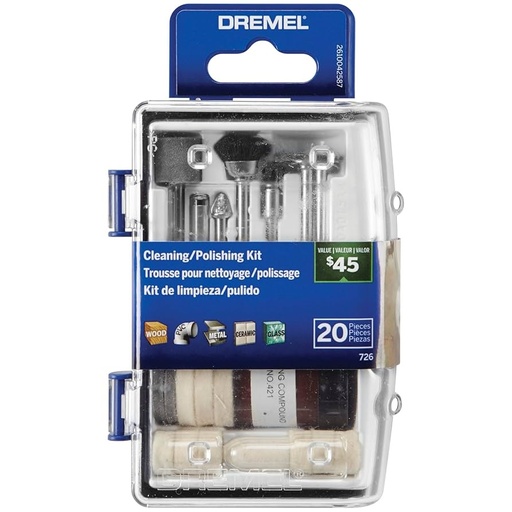 [KIT-DRE-864613] KIT / JUEGO DE ACCESORIOS LIJAR Y PULIR 20 PZAS P/DREMEL C/ESTUC AZUL MOD. 726 REF. 864613 DREMEL