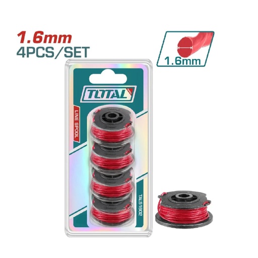 [NYL-TOT-TALS1602] NYLON PARA PODADORA 1.6 MM X 5 MTS COLOR ROJO REDONDO 4 PZAS REF. TALS1602 / 222473MARCA TOTAL TOOLS