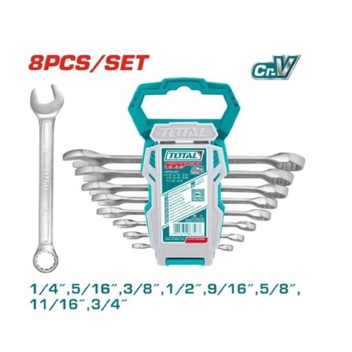 [JUE-TOT-UTHT102286] JUEGO DE LLAVES COMBINADAS 8 PZAS 1/4"- 3/4" REF. UTHT102286 / 863267 MARCA TOTAL TOOLS