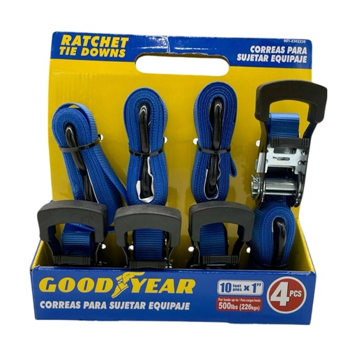 [COR-GOO-991-2302236] CORREA AMARRE C/RATCHET (CINCHO) DE 1" X 3 MTS HAST 226 KG 4UND REF 991-2302236 / 022368 GOOD YEAR