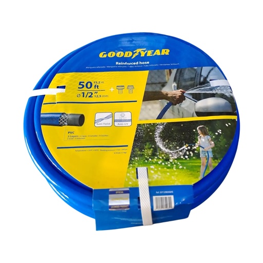 [MAN-GOO-GY12503GHS] MANGUERA CULEBRA  1/2" X 15.2 MTS REFORZADA 3 CAPAS C/CONEXIONES METALICAS REF. 349841 GOOD YEAR