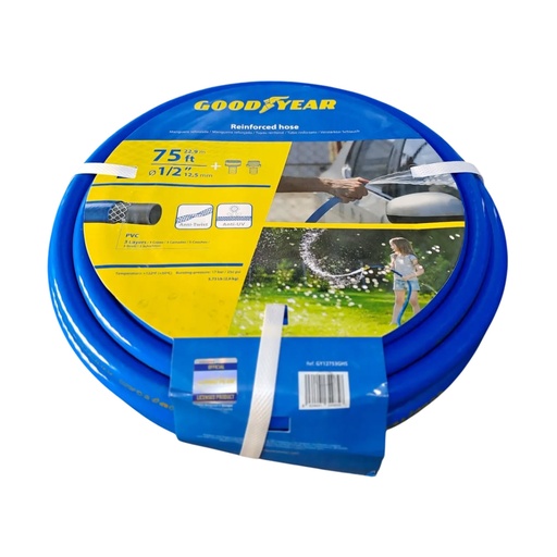 [MAN-GOO-GY12753GHS] MANGUERA CULEBRA 1/2" X 22.9 MTS REFORZADA 3 CAPAS C/CONEXIONES METALICAS REF. 349858 GOOD YEAR