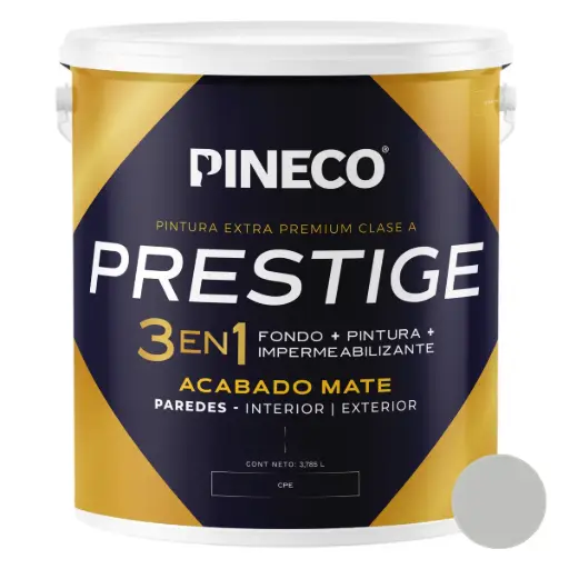 [PIN-PIN-PRS0113AAA1G] PINTURA DE CAUCHO MATE PRESTIGE 3 EN 1 CLASE AAA 01 GL COLOR GRIS CLARO REF. 13AAA1G MARCA PINECO