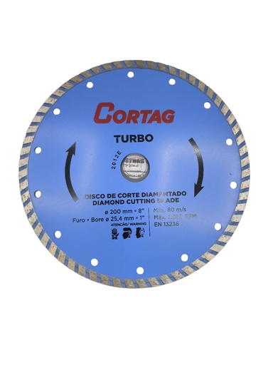[DIS-COR-61615] DISCO DE DIAMANTE CORTE TURBO MARMOL GRANITO PIEDRA 8" X 7/8" REF. 61615 COD. 416152 MARCA CORTAG RT