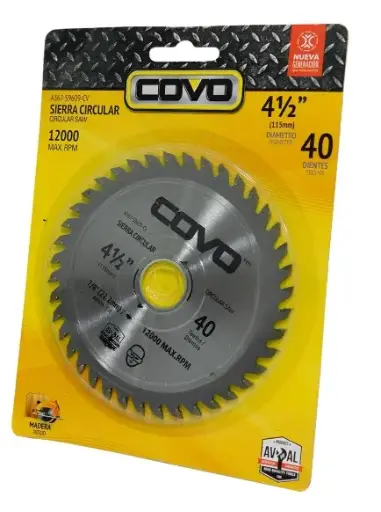 [DIS-COV-A367-S9609-CV] DISCO DE CORTE DE SIERRA P/MADERA 4 1/2" (115 MM X 22.2 MM ) 40 DIENTES REF. A367-S9609-CV / 4429 MARCA COVO