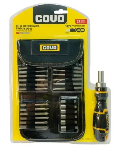 [JUE-COV-CV-RSDSET-5] JUEGO DE DESTORNILLADORES 26 PZAS PALA / ESTRIA / DADOS REF. CV-RSDSET-5 / 11804 MARCA COVO
