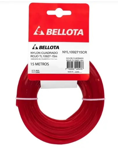 [NYL-BEL-NYL1092715CR] NYLON PARA PODADORA 2.7 MM X 15 MTS COLOR ROJO REF. TL109027-15M / NYL1092715CR COD. 245476 REF. 03-12-018 (TIPO CUADRADO) MARCA BELLOTA