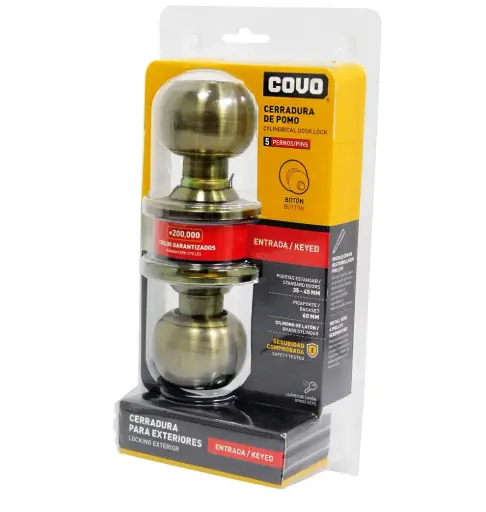 [CER-COV-DL-3871B-AB] CERRADURA DE POMO PARA DORMITORIO SEG. BOTON C/ SATINADO REF. DL-3871B-AB / 8613 MARCA COVO  