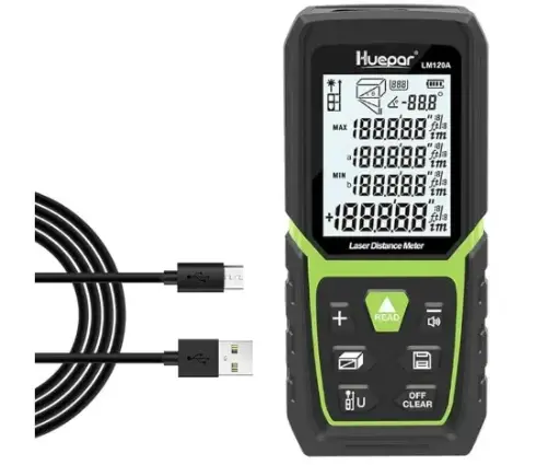[LAS-HUE-LM120A] MEDIDOR / METRO LASER 393 FT / 120 MTS IP54 RECARGABLE C/CABLE USB + BOLSO C/ NEGRO REF. LM120A / X0026JTHIP HUEPAR