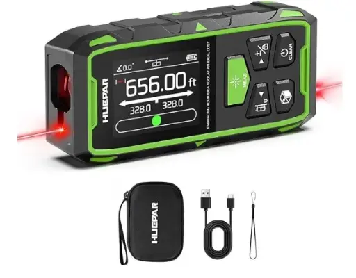[LAS-HUE-BLM-100] MEDIDOR / METRO LASER 656 FT / 200 MTS IP54 RECARGABLE C/CAB. USB+ESTUCHE C/ NEGRO REF. BLM-100 / X0048NE5KH HUEPAR