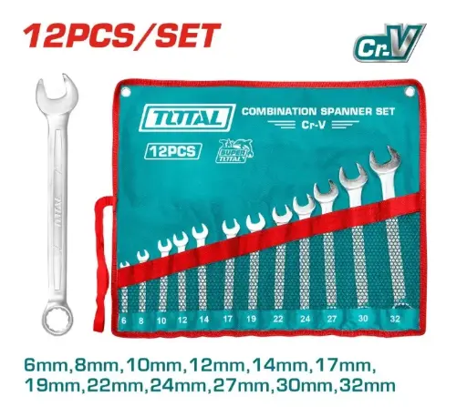 [JUE-TOT-THT1022122] JUEGO DE LLAVES COMBINADAS 12 PZAS ( 6-8-10-12-14-17-19-22-24-27-30-32 MM ) C/ BOLSO REF. THT1022122 / 173932 MARCA TOTAL TOOLS