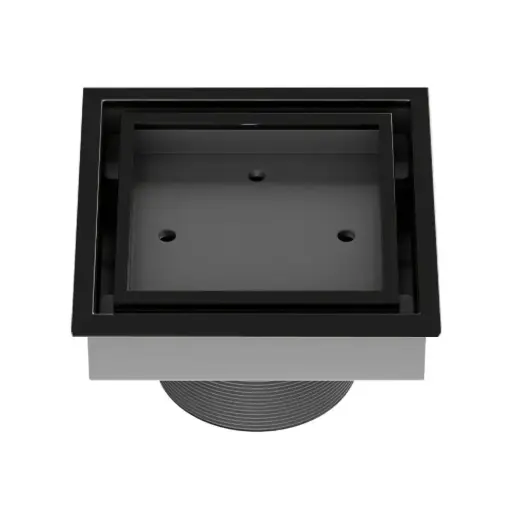 [REJ-UNI-REJ-654B] REJILLA CUAD/ DESAGUE 4" X 4" INOX 304 P/ INSERTO BALDOSA BLACK - NEGRO P/TUBO 2" REJ-654B UNIQUE 